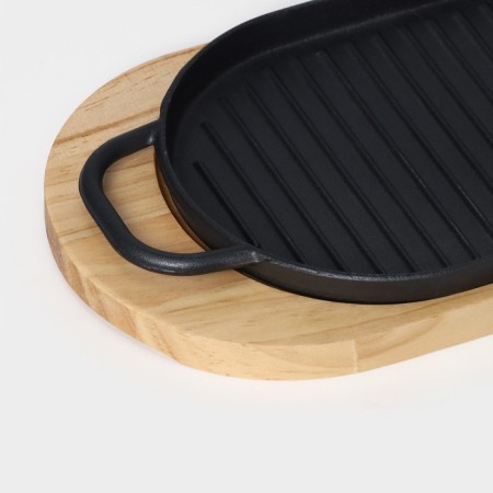 Grill pan, 37 × 16.5 cm, with handles, on a wooden stand-1