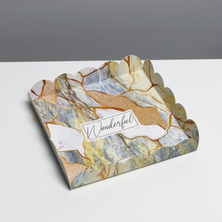 Cookie box, confectionery packaging with PVC lid, “stone”, 18 x 18 x 3 cm-2