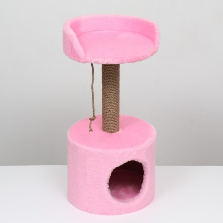 House for cats with a claw, with a sunbed, round, 35 x 35 x 70 cm, pink-3