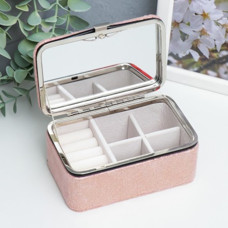 Casket to the leatherette for jewelry "Small squares. Pink" 6x7x12 cm-1