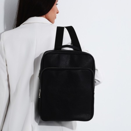 Backpack of artificial leather with lightning, external pocket, Medvedkovo, Black Color-1