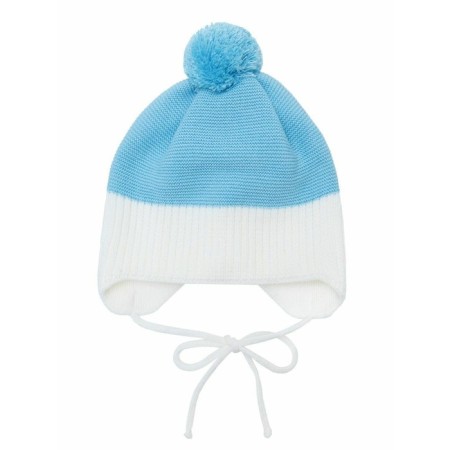 A cap on ties with a pompom Children's Amarobaby Pure Love Wind, with a lining, size 46-48 cm, blue color-1