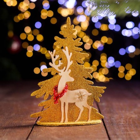 Souvenir "Christmas tree with a deer", plywood, glitter, mix-3