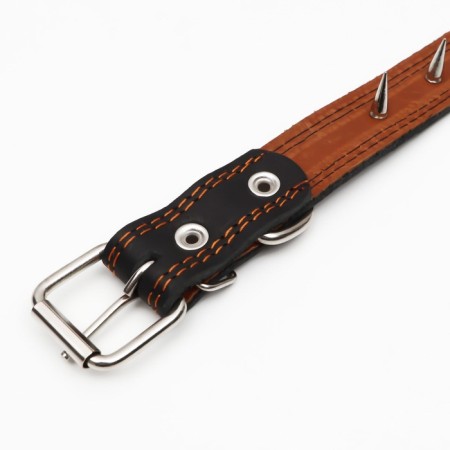 Leather collar "Strict spike", 65 x 3 cm, Osh 40-55 cm, black-5