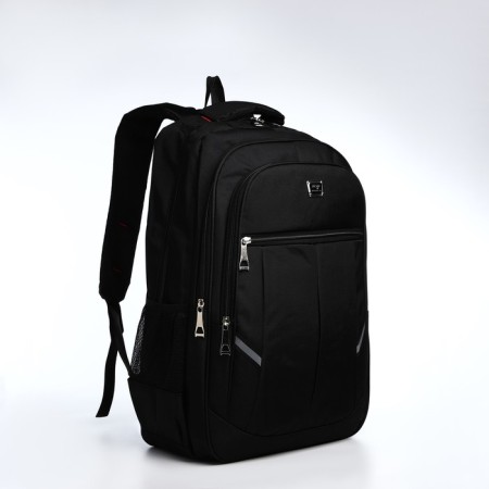 Youth backpack from textiles, 2 parts with lightning, 4 pockets, black color-2