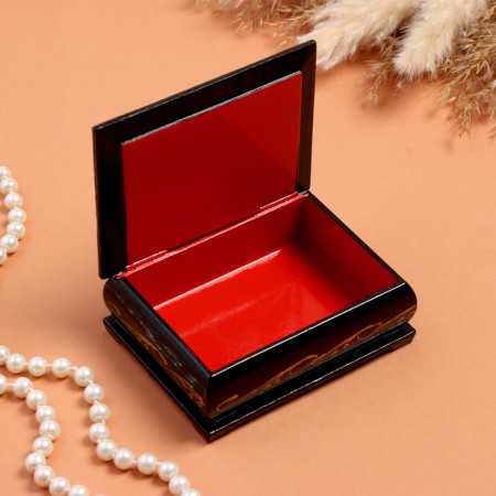Casket "Peacock and Sakura", black, 8 × 10.5 cm, lacquer miniature-1