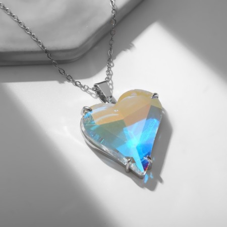 Pendant "Heart", Rainbow color in silver, 48 cm