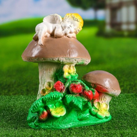 Garden figure "Angel on the mushroom" 17x20x24cm-3