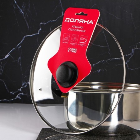 Glass cover for pans and pots "Dolyana", D = 32 cm, stainless rim, plastic handle-3