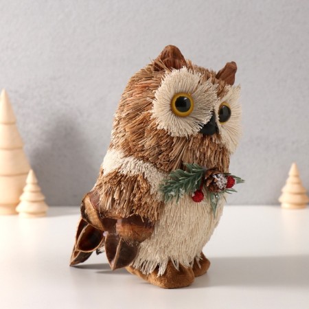 Decor "Owl with a bump and a spruce twig on the chest" 17.5x11.5x12 cm-1
