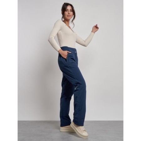 Warmed female trousers, size 48, dark blue color-2