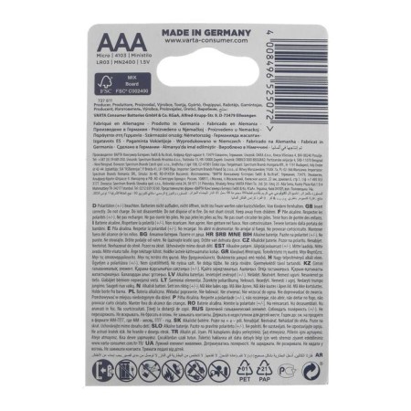 Battery Alkalin Varta Longlife, AAA, LR03-4BL, 1.5V, blister, 4 pcs.-1