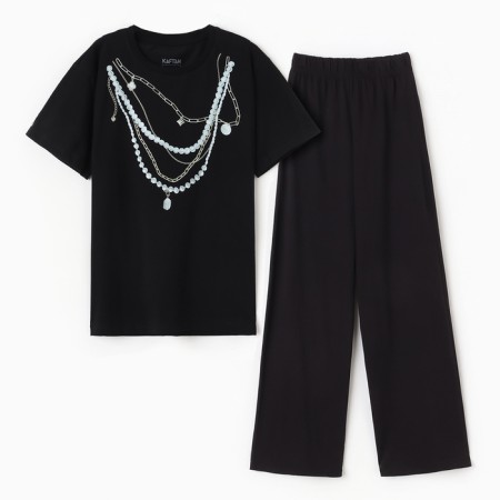 Pajama female (T -shirt and trousers) KAFTAN "Pearls" p. 40-42, black-4