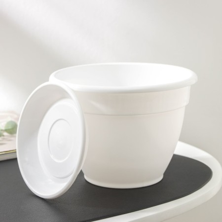Pot for flowers with a pallet "Antik", 1.6 l, d = 17 cm, white color-3