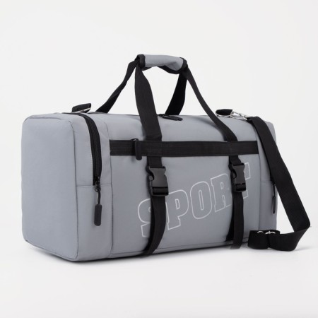 Sports bag with lightning, 2 outer pockets, gray color