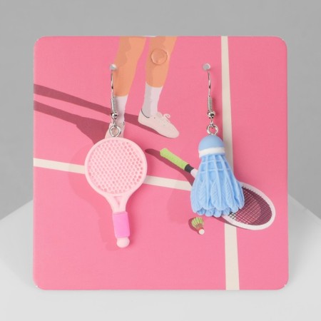 Earrings Assorted "Joy" a racket and a stake, the color is blue pink in silver