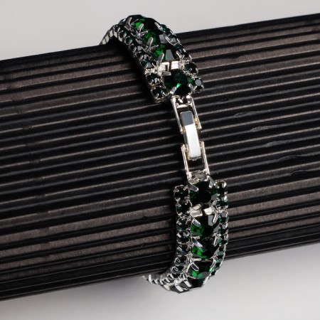 Bracelet with rhinestones "Northern Lights" snake, emerald color in silver, 18 cm-1