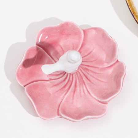 Top for the rings "Bird on a flower", pink-white, 12x6 cm-3