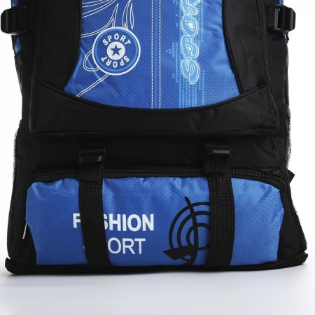A backpack on a zipper with an increase, 55l, 5 external pockets, blue color-5