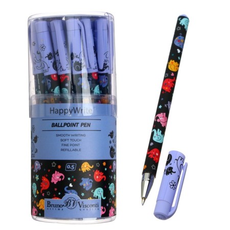 Happywrite Ballpoint pen "Multi -colored elephants", node 0.5 mm, blue ink, matte case Silk Touch