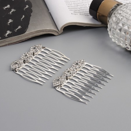 Hair crest "Medea", set 2 pcs., Loops, 5 × 4 cm, silver