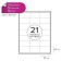 A4 labels are self -adhesive 50 sheets, 80 g/m, on sheet 21 labels, size: 65 x 40 mm, matte, white