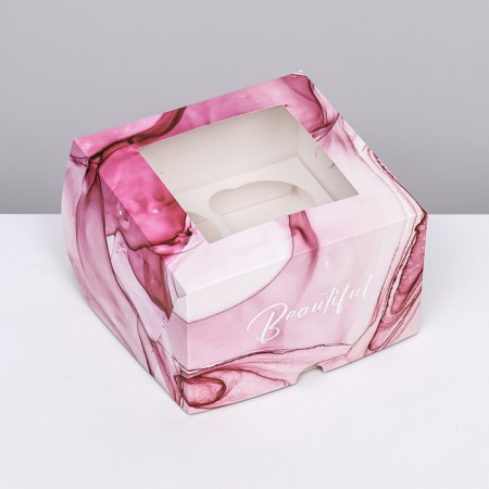 Box for 4 cupcakes with a window, "elegance", 16 x 16 x 10 cm-1