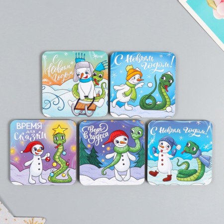 Magnet tree "snakes with snowmen" 7x7 cm mix 5 types-1