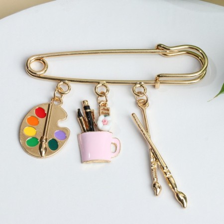 Pin "Artist" with pendants, 7 cm, color in gold-3
