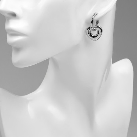 Earrings Metal "Heart" rhythm, silver color-3