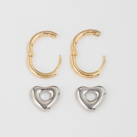 Earrings with the removable element "transformer" heart, color gold with silver-2