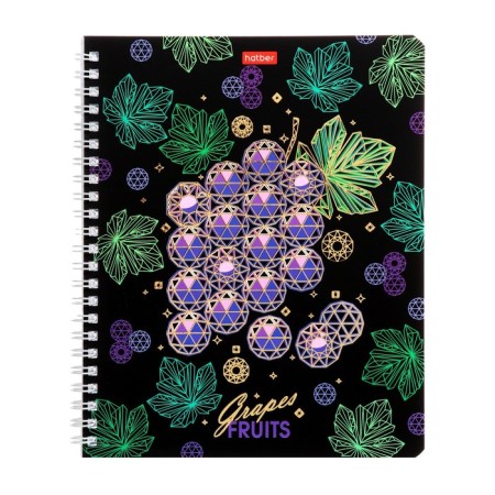 A notebook of 96 sheets in a cage on the crest "Precious fruits", covered cardboard, matte lamination, 3D foil, block 65, 4V, mix-5