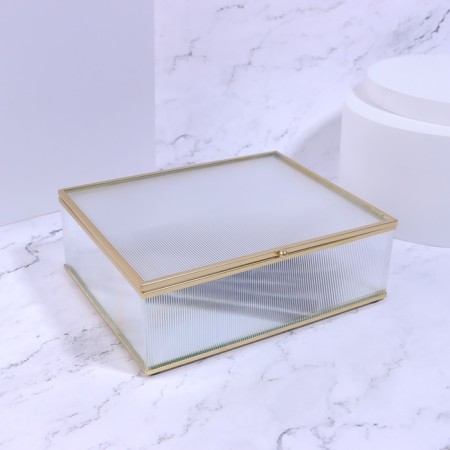 Organizer for storage "Ripples", with a lid, glass, with a mirror -bottom, 1 section, 20 × 16 × 6.5 cm, the color is transparent/copper-4
