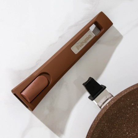 Granite pan, d = 24 cm, removable handle, glass cover, anti -stick coating, brown color-4