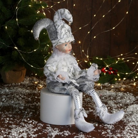 New Year's Jester "in an elegant suit" Music moves his head, 46 cm, white-1