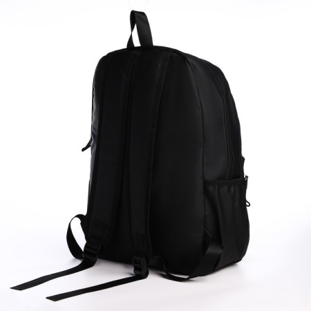 Youth backpack from textiles with a zipper, waterproof, 3 pockets, black color-3