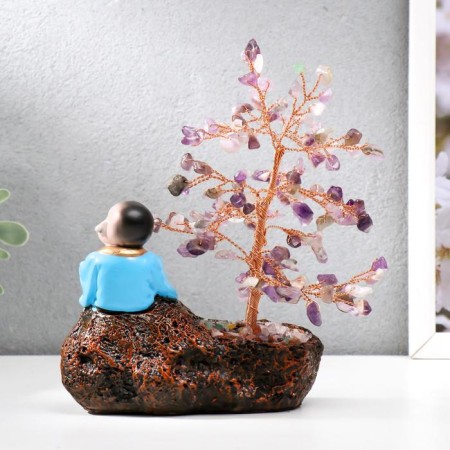 Souvenir Bonsai 147 stones "Hotya with an apple by a tree with amethysts" 18x13x6 cm-3