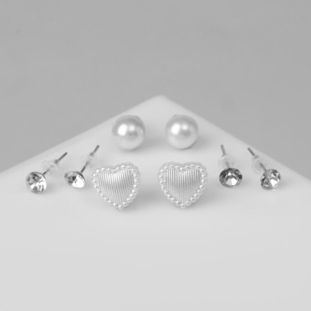 Pusets 4 pairs of "romance" Vintage heart, white color in silver-1