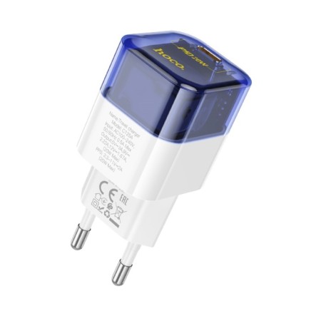 Network charger Hoco C125A, 1 Type-C, 20 W, Transparent, PD + Qc, blue-1
