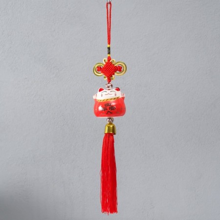 Suspension Ceramics "Mani-Neko with a knot of happiness" red 5x5x36 cm