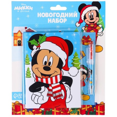 Chancellery set "Happy New Year", A6 notebook, pen, stickers, Mickey Mouse and his friends-1
