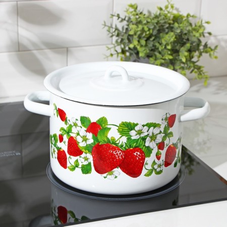 Cylindrical pan “strawberry meadow”, 4.5 l, enameled cover-3