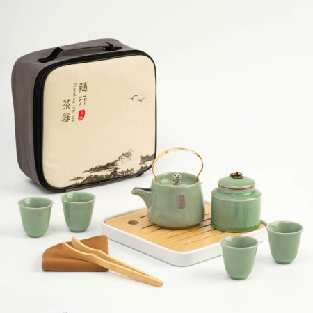A set for a tea ceremony 10 items, 4 people, a cup of 55 ml, a kettle of 200 ml, green kettle