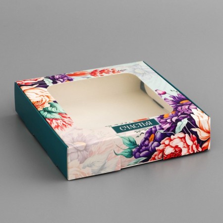 Box a gift team with a window, packaging, "flowers", 13 x 13 x 3 cm