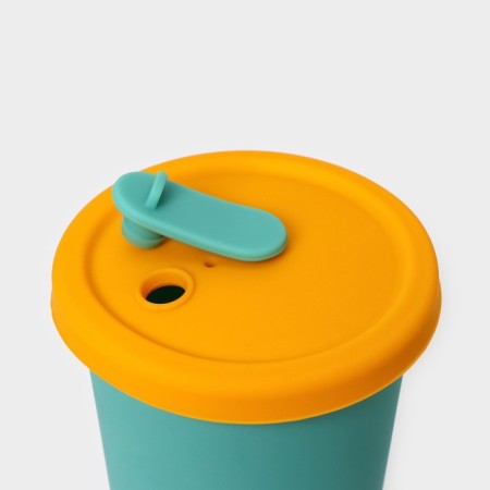 A glass with a lid and a tube, 350 ml, 9 × 9 × 13.5cm, blue color-3
