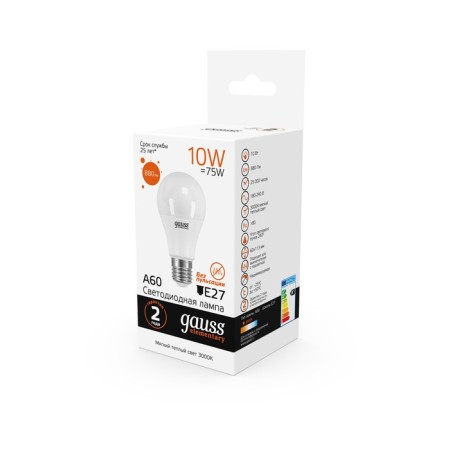 LED LED ELEMENTARY 10W A60 GRUSHED 3000K TEP. Bel. E27 880lm Gauss 23210-2
