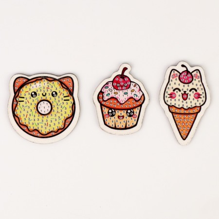 Diamond mosaic on a wooden magnet for children "sweets", a set for creativity-3