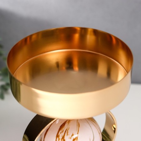 Summary Metal for 1 candle "Two white marble balls in the field" Gold 27x12x12 cm-5