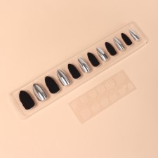 Patch nails, 12 pcs, with adhesive plates, the shape of the almonds, matte/chrome, black, silver
