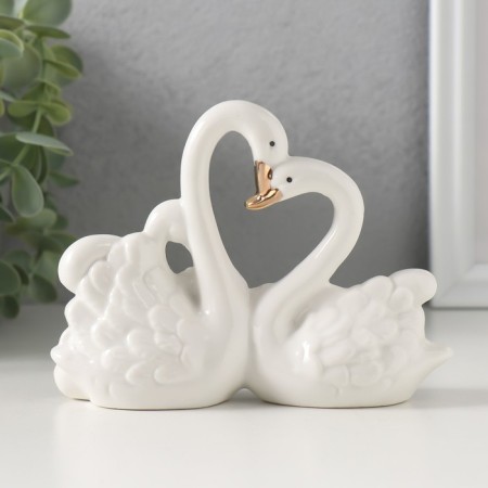 Souvenir Ceramics "Swans in flowers" White, with rhinestones, 10x13.4x4.2 cm-2